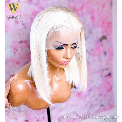 WEKES Brazilian 613 Blonde Colored Bob Wig,Raw Virgin Transparent Hd Full Lace Human Hair Wig,100% Bob Wig Human Hair Lace Front